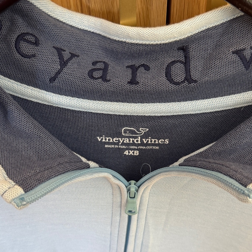 Vineyard Vines Light Blue & Navy Zip Polo